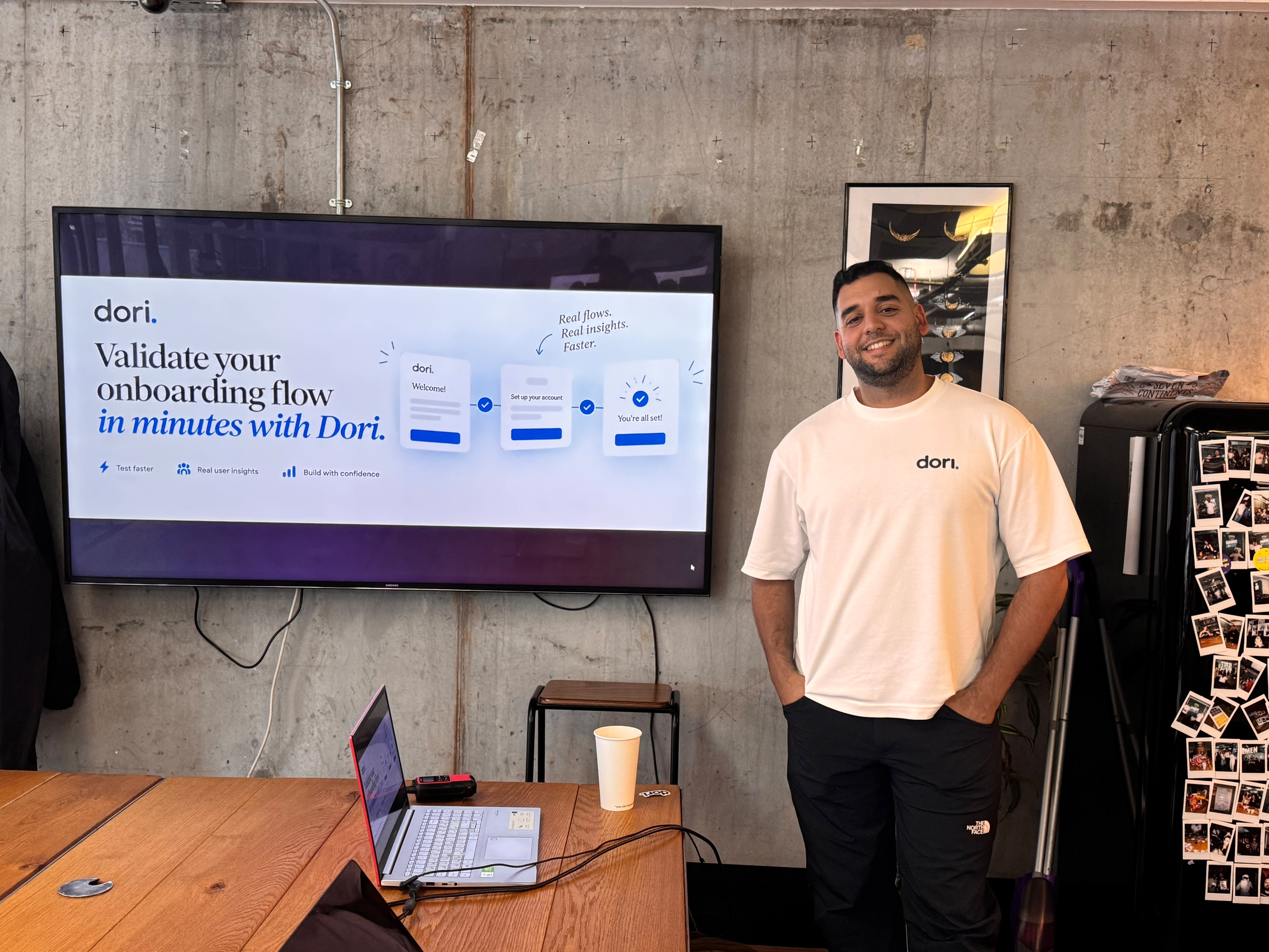 Samuel Faroun-Amin presenting Dori's onboarding flow
